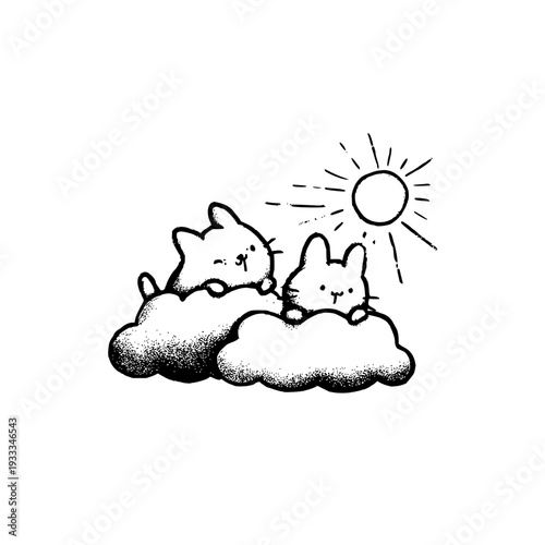 Cute Cats Sleeping on Clouds under Sunshine