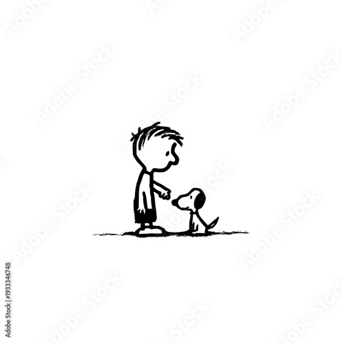 Boy Kneeling with Dog