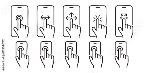 Phone touch screen gestures icons for mobile app UI UX design