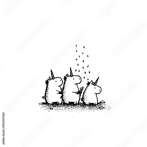 Three Unicorns Farting Black Flatulence on White Background