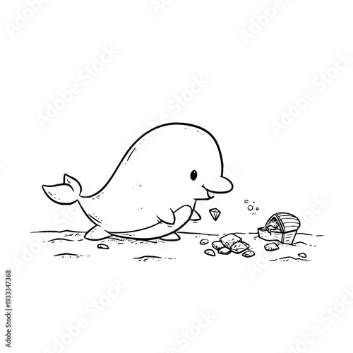 Whale Finding Treasure on Beach
