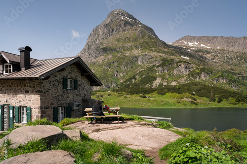 House on the Colbricon lake, Italian Dolomites