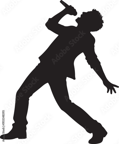 Illustration of silhouette of a male singer performing passionately with a microphone