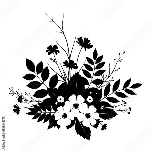 Ornate black and white floral pattern featuring vintage vector blossoms and seamless nature sketches on a decorative plant branch wallpaper texture