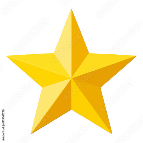 Shiny 3D golden star icon and award symbol isolated on white background as a metallic five point shape for Christmas holiday decoration or celebration medal illustration