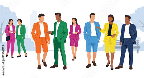 Diverse Group of People in Colorful Business Attire.