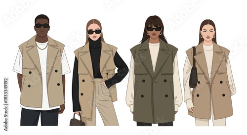 Diverse Group of People Showcasing Modern Fashionable Outerwear.