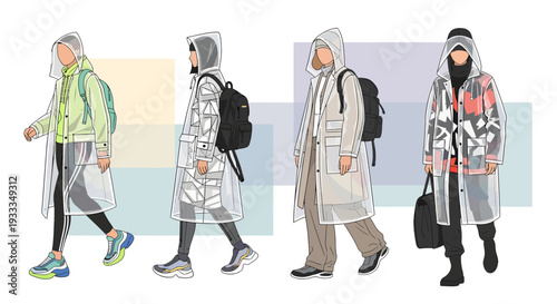 Fashionable people walking in stylish outerwear.