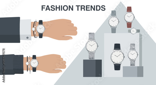 Fashionable Wristwatches Displayed on Mannequin Hands and Stands.