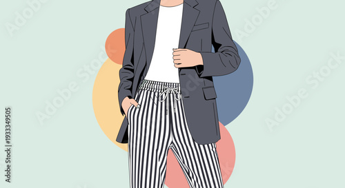 Stylish Person Wearing Striped Pants and Blazer.