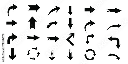 Set of black arrows icons direction, navigation, flow, curve, up, down
