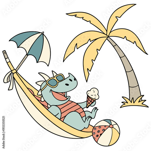SVG art: A Joyful Dragon in a Summer Vacation vibe with in a hammock, tinted with Beach Bliss tones