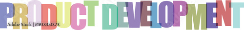 Multicolored product development text in various bright colors