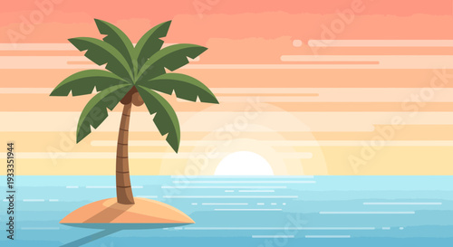 Single Palm Tree on Small Island in Ocean.