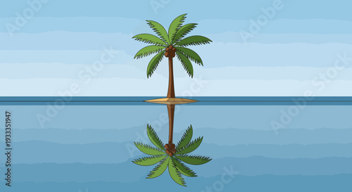 Single Palm Tree Reflection on Calm Water 1.