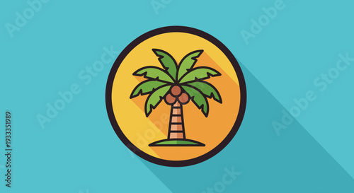 Stylized Flat Icon of a Coconut Palm Tree.