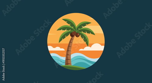 Tropical Palm Tree on a Sunny Island Beach.