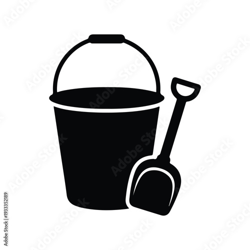 Bucket and Spade Silhouette Icon Sand Toy Set Vector Isolated