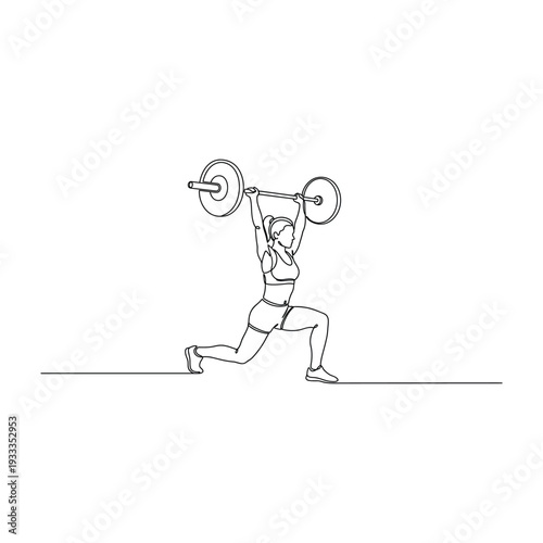 Woman performing a barbell clean and jerk, capturing the intensity of weightlifting