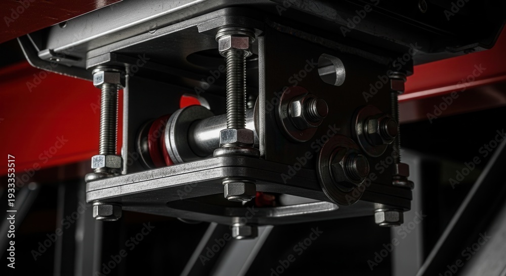 Fototapeta premium Industrial Precision Component Assembly Showing Bolts, Nuts, Metal Parts, and Complex Design