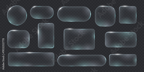 Liquid glass smartphone interface set. Clear UI light frame rounded rectangle and circle widgets for app.