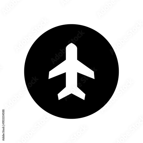 Minimalist white airplane icon on black background for travel and flight