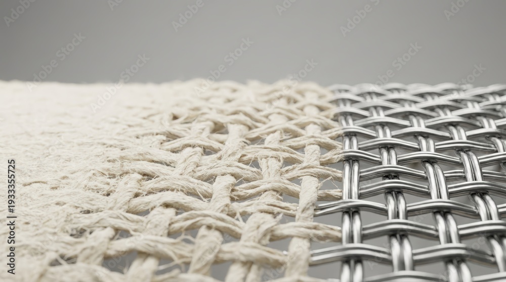 Obraz premium Macro Texture Transition from Natural Fiber to Metal Mesh