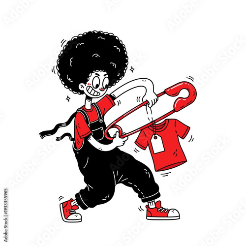 Cartoon Character Running with Hanger and Shirt.
