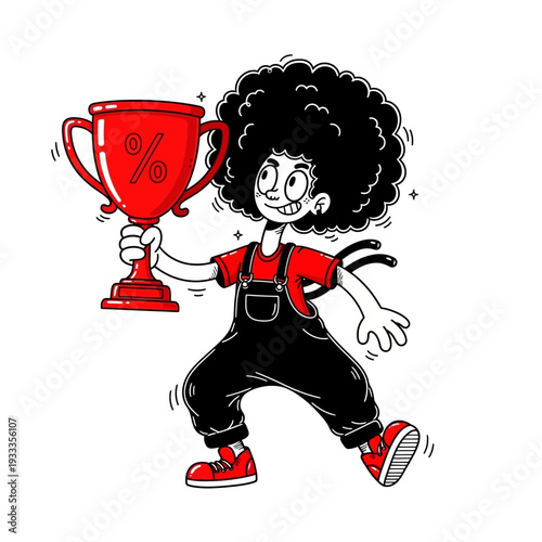 Child Celebrating with Trophy.