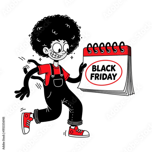 Cartoon Character Running with Black Friday Calendar.