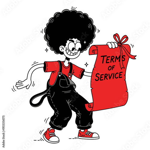 Cartoon Character Holding Terms of Service Document.