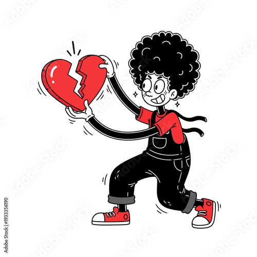 Cartoon Character Holding Broken Heart.
