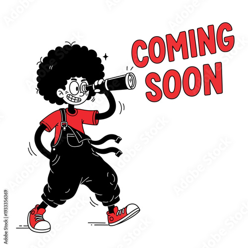 Cartoon Boy with Megaphone Announcing Arrival.