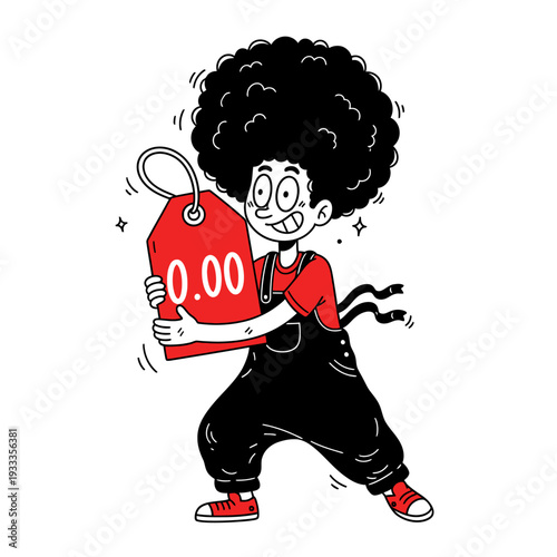 Cartoon Character Holding Price Tag Zero.