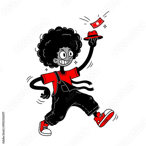 Cartoon Character with Afro and Money.