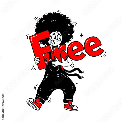 Cartoon Character Holding Letter F and E.