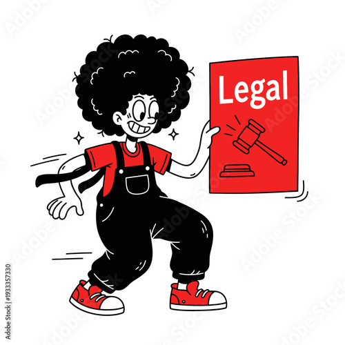 Cartoon Character Holding Legal Document Sign.
