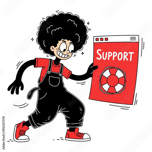 Cartoon Character Running with Support Document.
