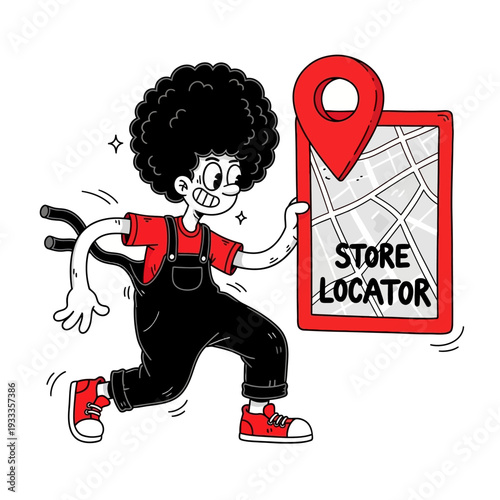 Cartoon Character Holding Store Locator Map.