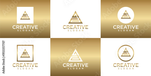 Set of golden triangle logos with creative design elements.