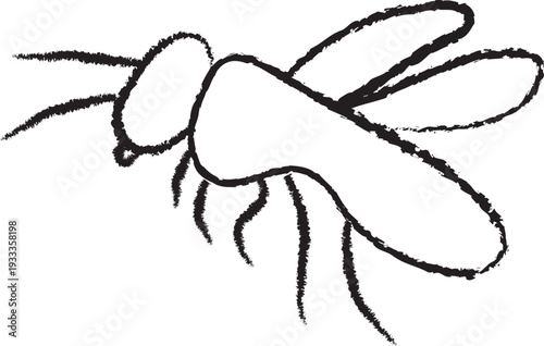 A simple line drawing of a mosquito in flight