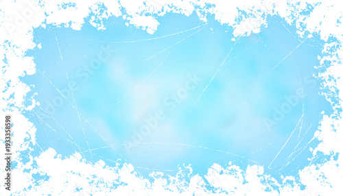 Blue and white grunge ice texture with hand drawn scratches, worn paint stains and aged frame, winter abstract vector background for art projects