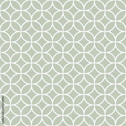 Elegant vector geometric ornament. Sage green seamless pattern with curved lines, lattice, mesh, circles, diamonds. Subtle ornament in oriental style. Simple floral grid background. Repeated design