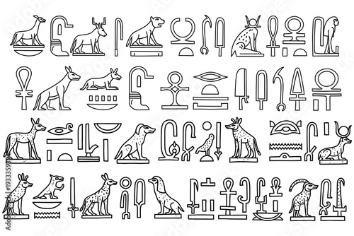 Ancient egyptian hieroglyphics and symbolic illustrations