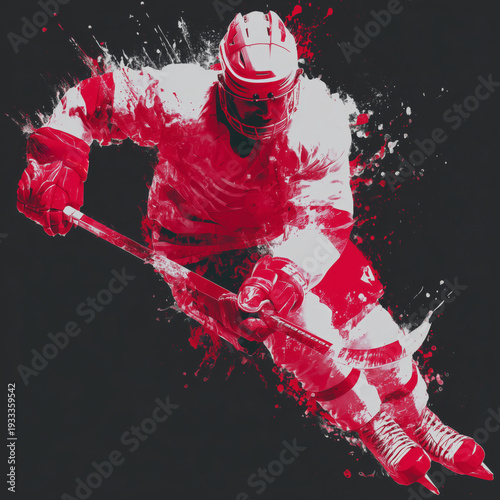 Dynamic ice hockey player creating a splash of color on the rink