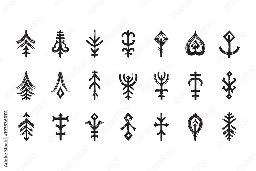 Fototapeta premium Collection of 18 unique symbolic ancient crosses and ornate crucifixes