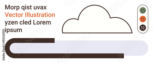 Cloud storage, feedback tracking, digital systems, communication tools, UI design, modern technology. Abstract cloud shape with mood icons and text blocks. Cloud storage and feedback tracking concept