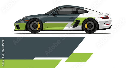 Sleek green and white racecar with bold livery and dynamic design.
