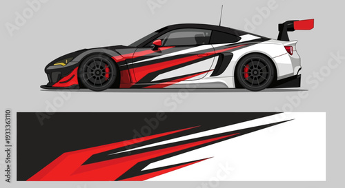 Stylized red black white racecar illustration with sleek aerodynamic design.