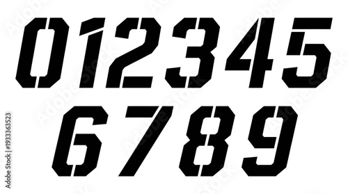 Bold black military stencil style typography vector featuring numbers zero through nine perfectly suited for athletic jerseys, sports equipment, and industrial designs